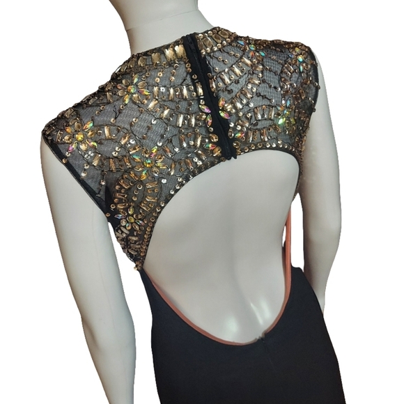 Betsy & Adam Beaded High Neck Tank Prom Dress With Side Slit - Picture 8 of 16